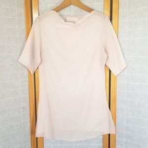European-Culture Linen Tunic Blouse Pink Elbow Sleeves Lightweight Size Small